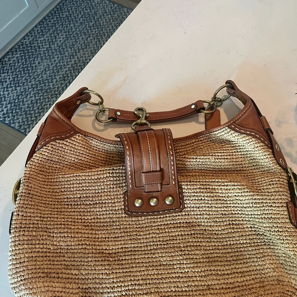 Coach Hobo Natural Straw XL Shoulder Sac/Bag/Purse 11806